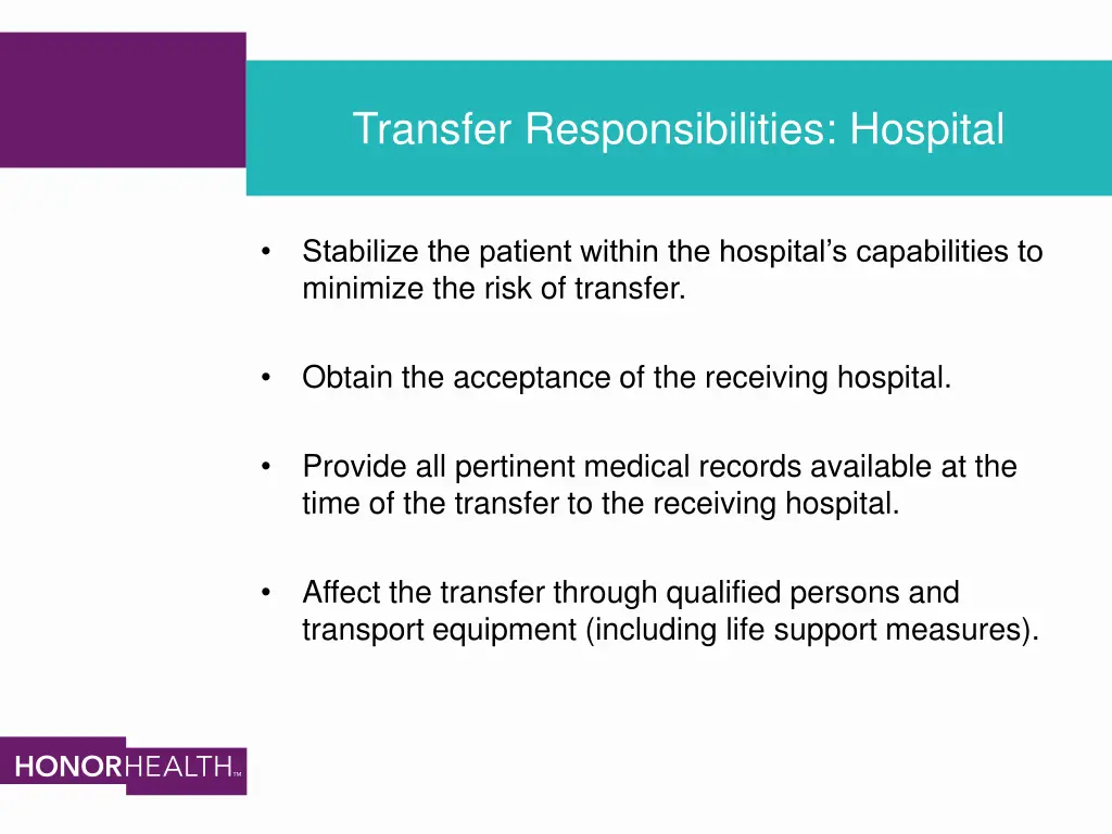 transfer responsibilities hospital