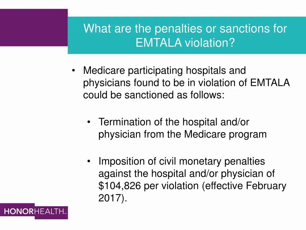 what are the penalties or sanctions for emtala