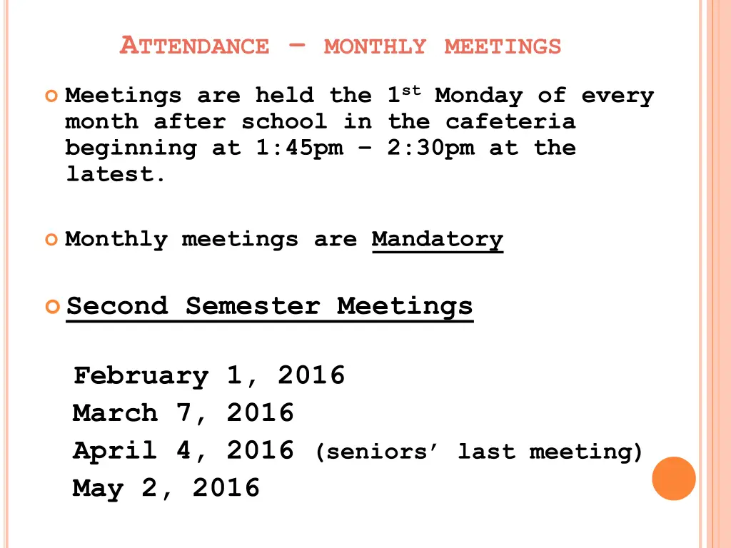 a ttendance monthly meetings