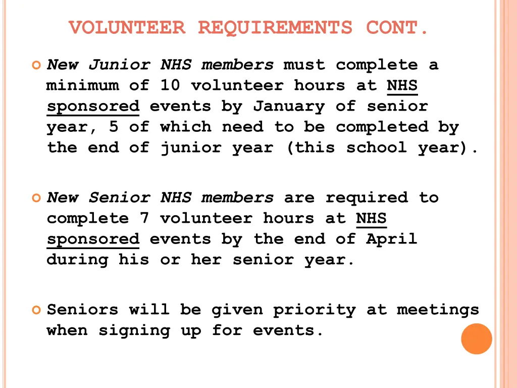 volunteer requirements cont