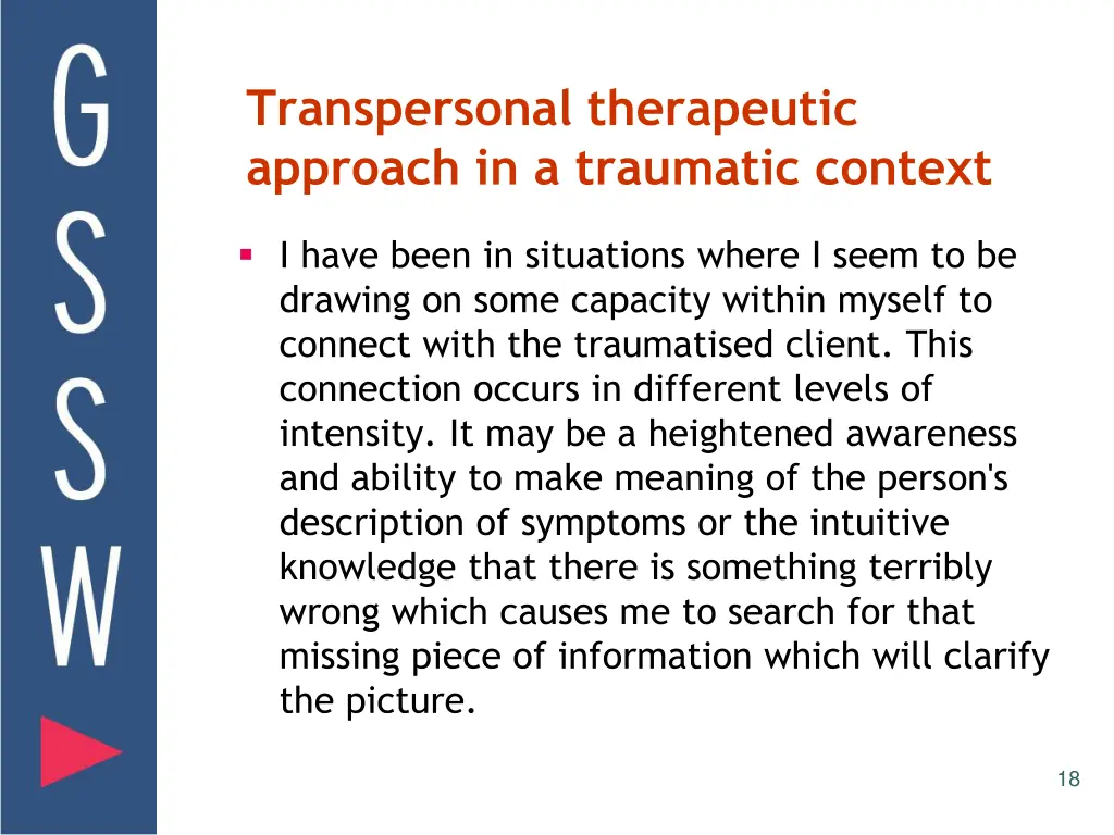 transpersonal therapeutic approach in a traumatic