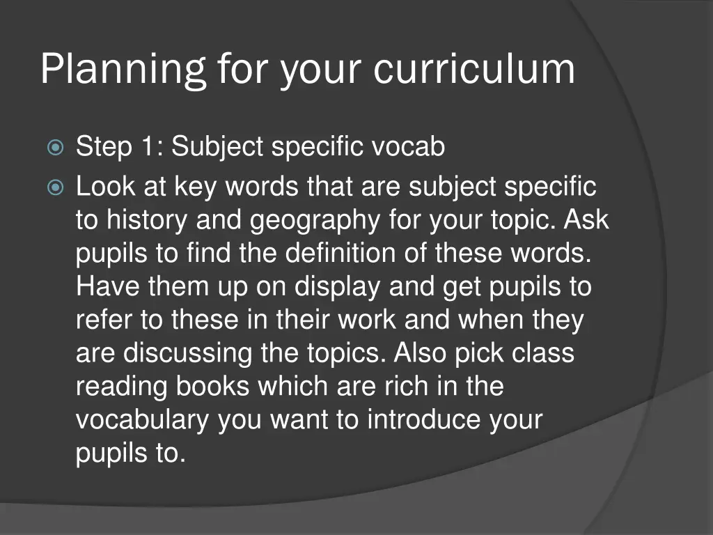 planning for your curriculum