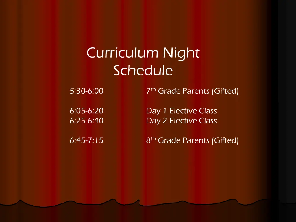 curriculum night schedule