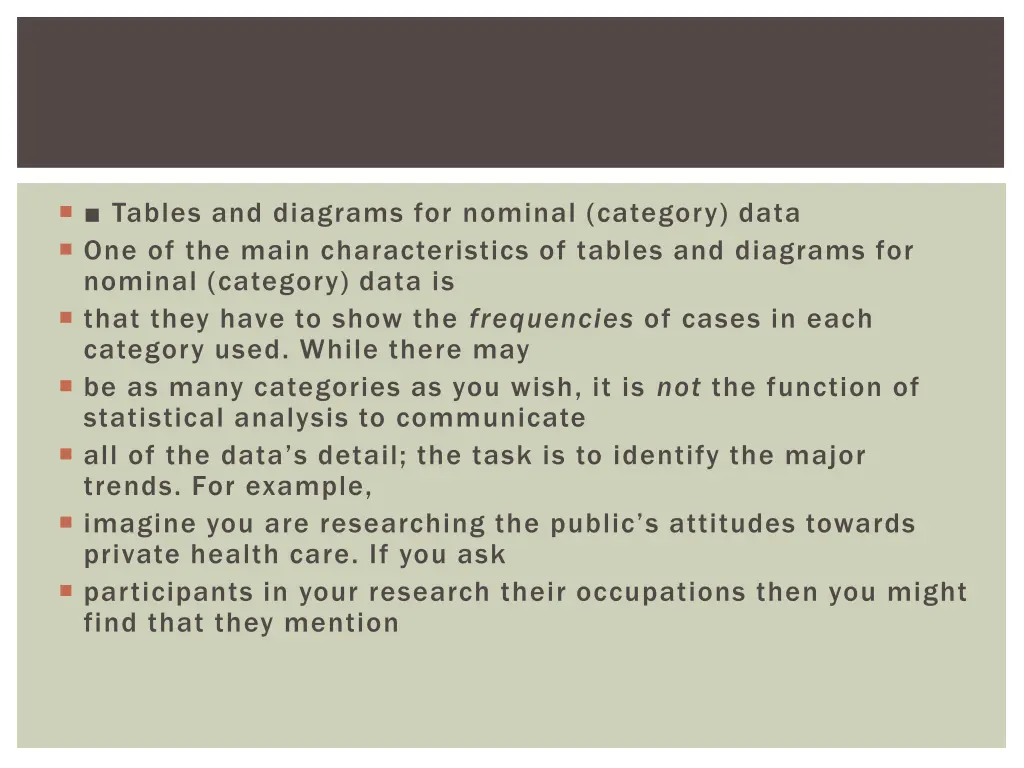 tables and diagrams for nominal category data