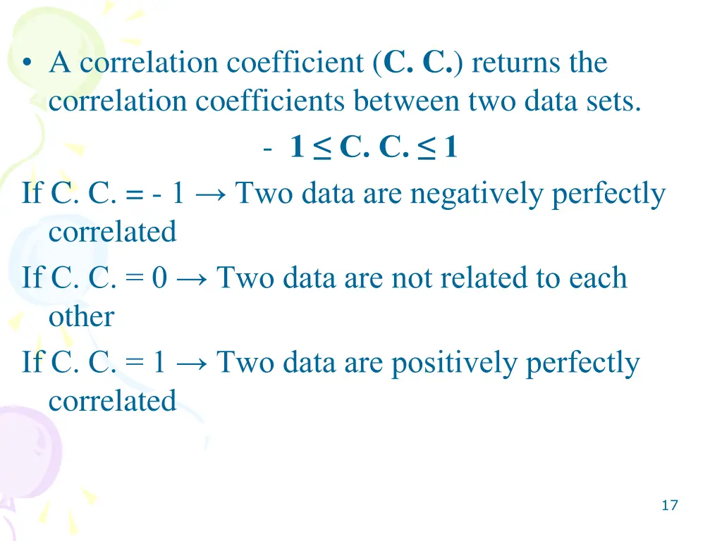 a correlation coefficient c c returns