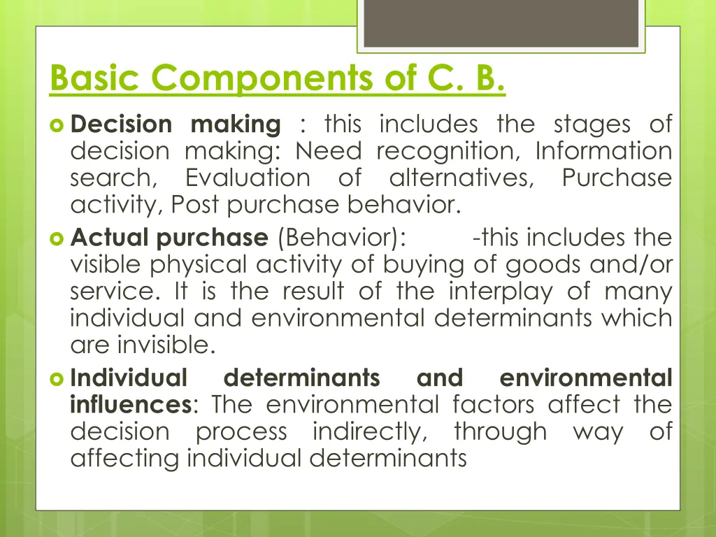 basic components of c b decision making this