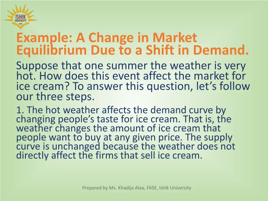 example a change in market equilibrium