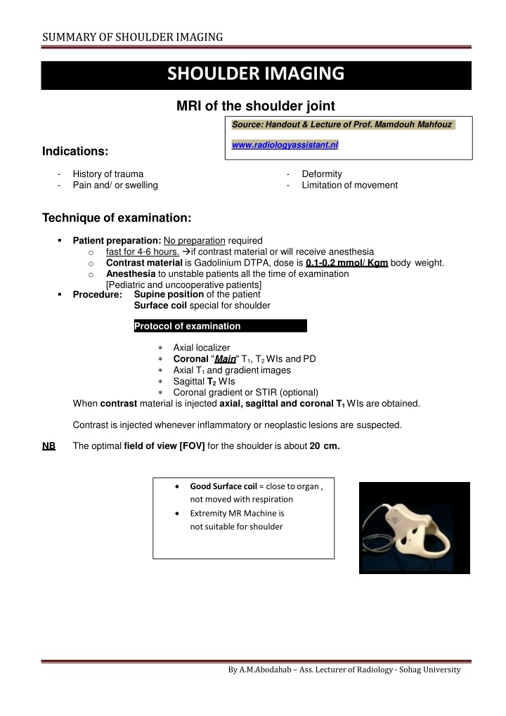 summary of shoulderimaging