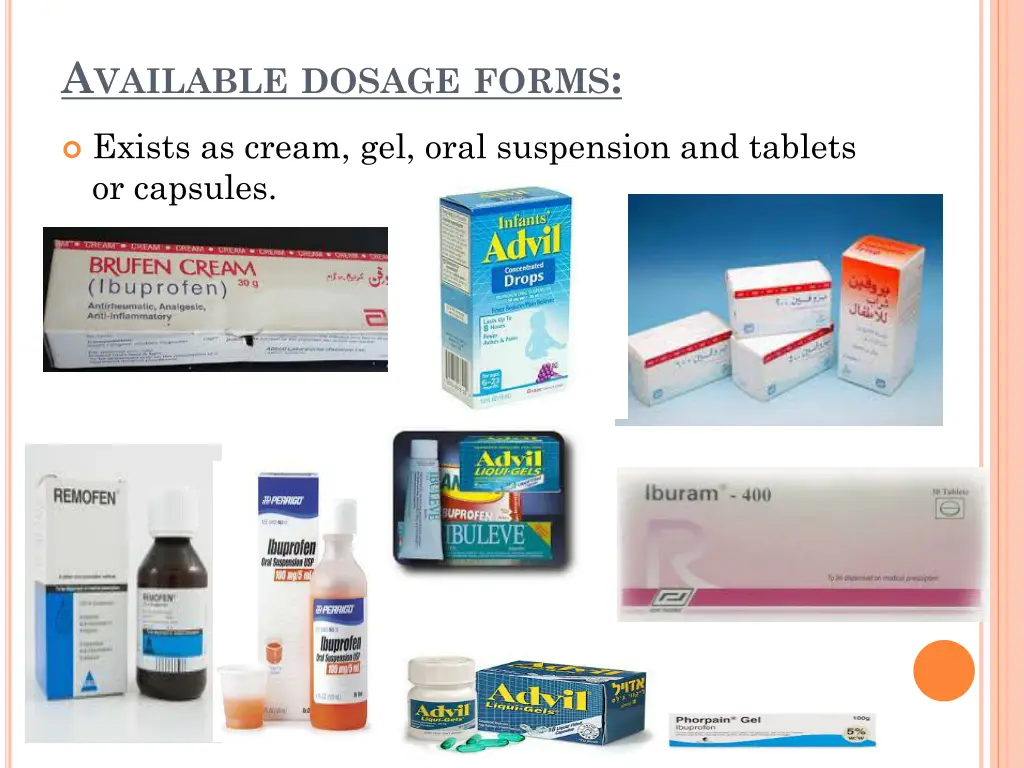 a vailable dosage forms