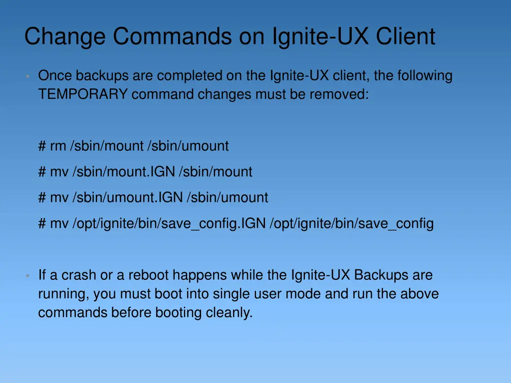 change commands on ignite ux client 1