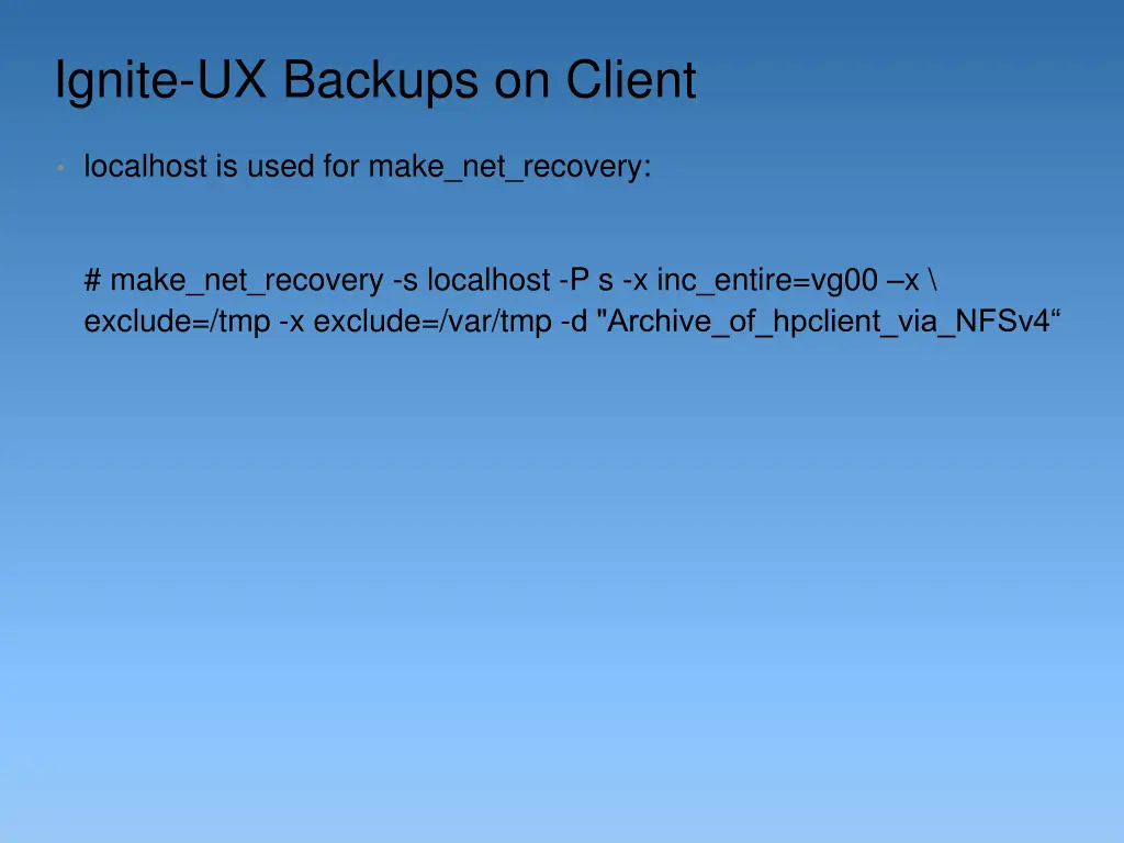 ignite ux backups on client