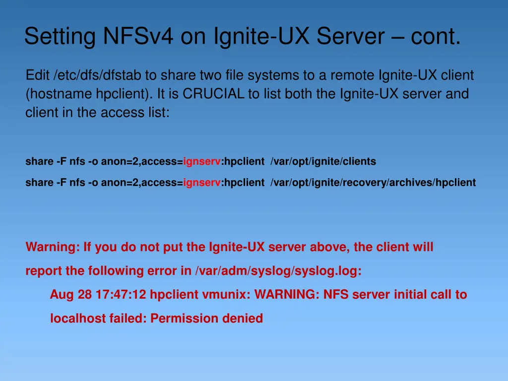 setting nfsv4 on ignite ux server cont