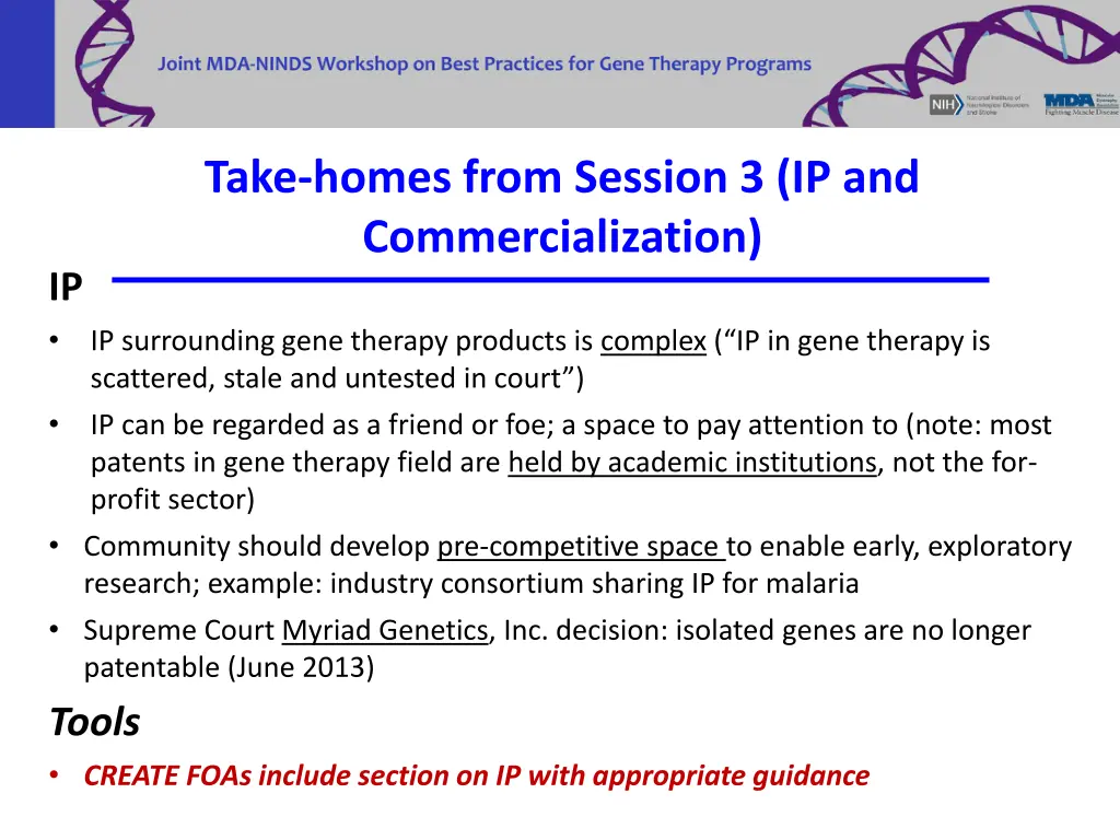 take homes from session 3 ip and commercialization