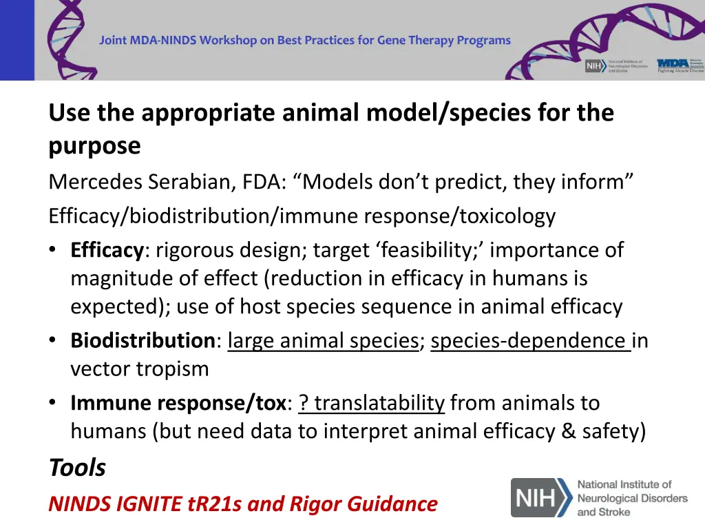 use the appropriate animal model species