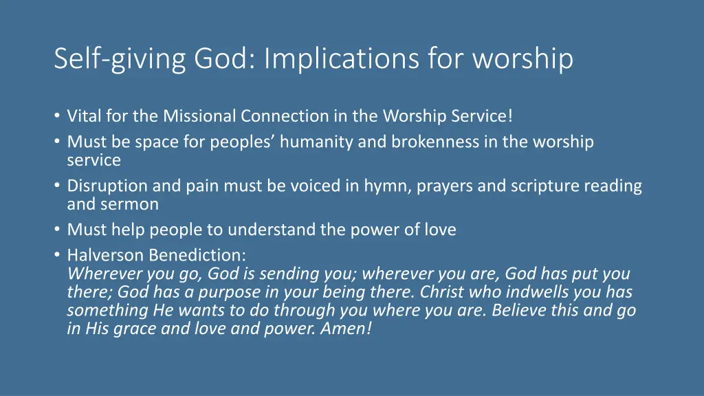 self giving god implications for worship