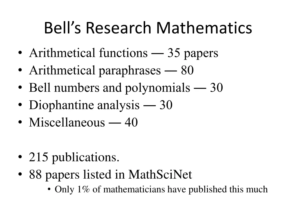 bell s research mathematics