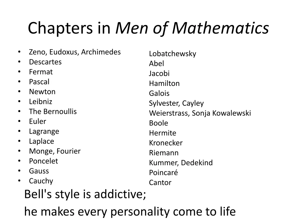 chapters in men of mathematics