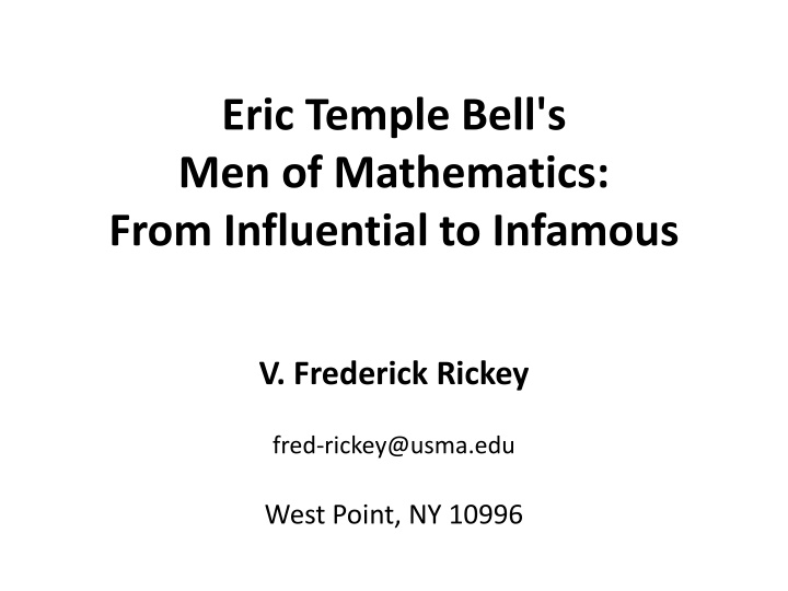 eric temple bell s men of mathematics from