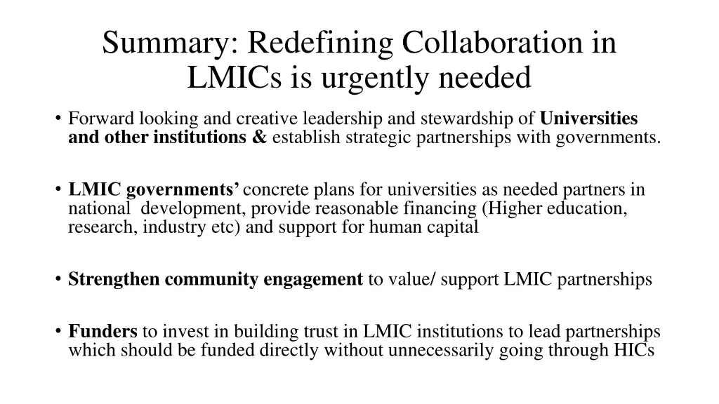 summary redefining collaboration in lmics