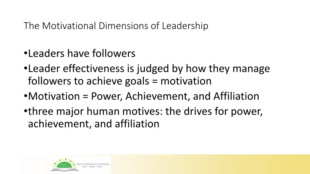 the motivational dimensions of leadership