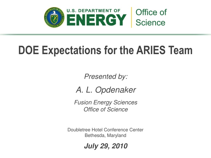 doe expectations for the aries team