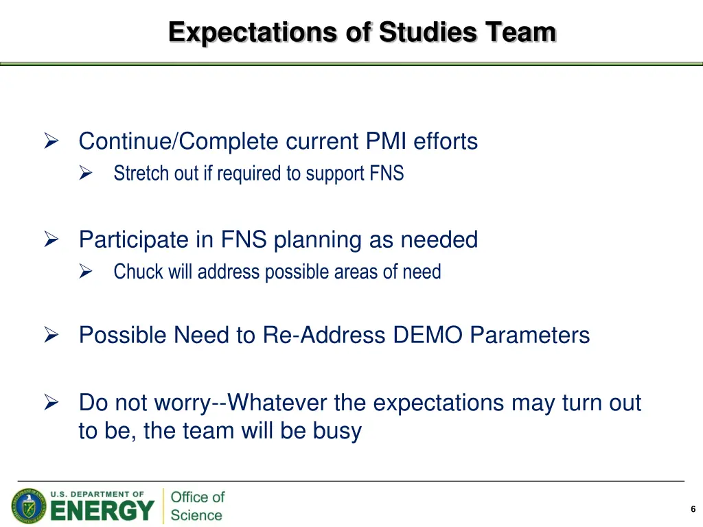 expectations of studies team