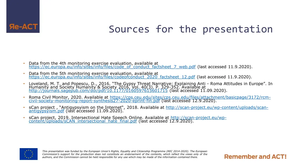 sources for the presentation