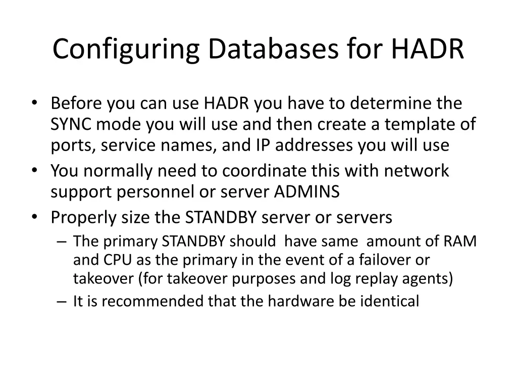 configuring databases for hadr