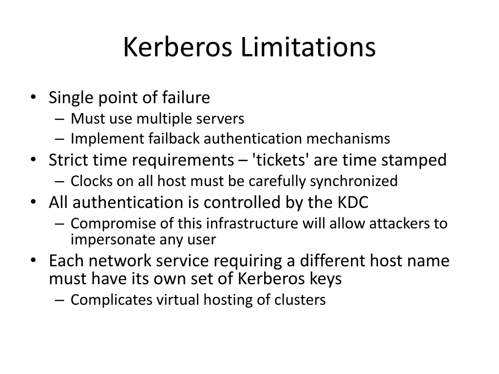 kerberos limitations