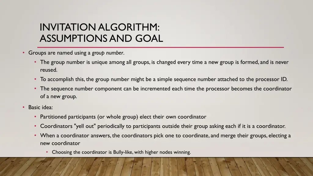 invitation algorithm assumptions and goal 1