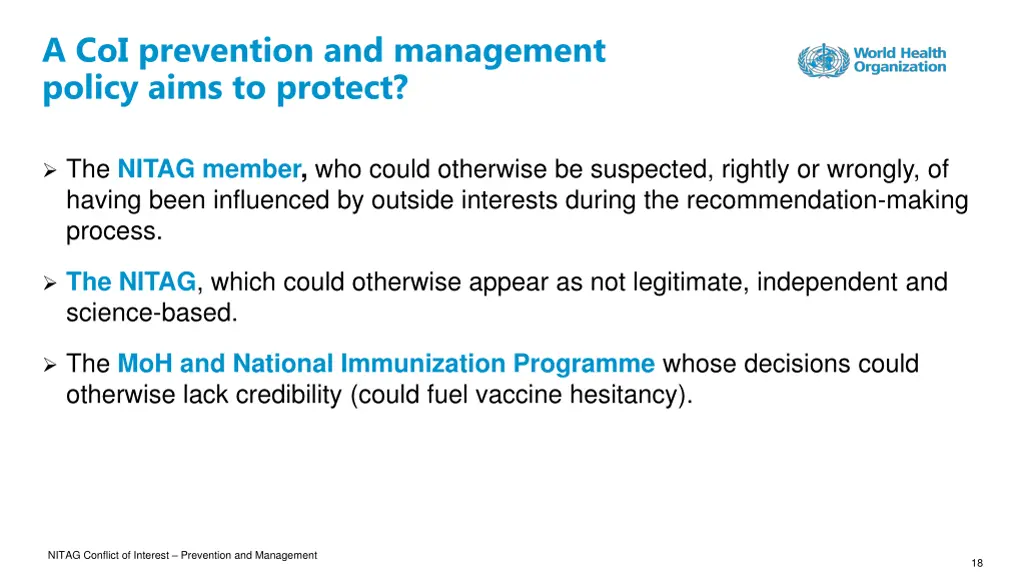 a coi prevention and management policy aims