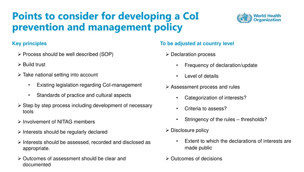 points to consider for developing 1