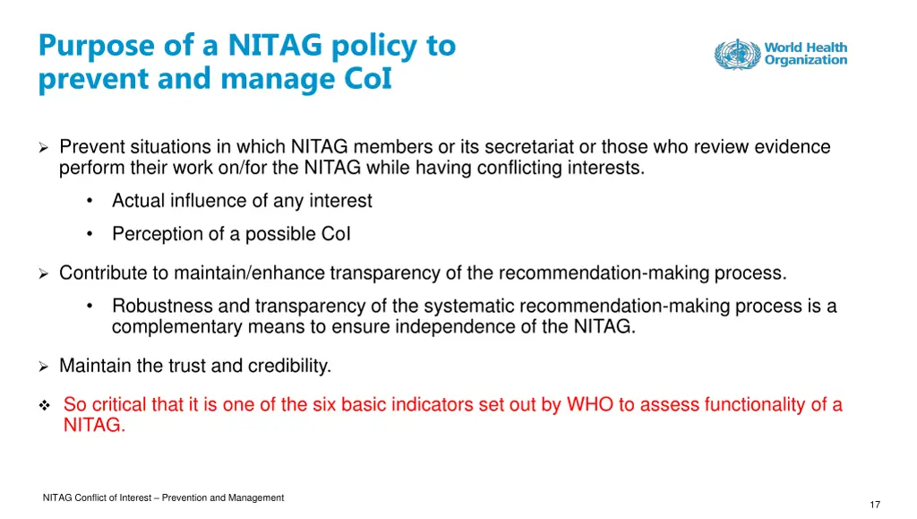 purpose of a nitag policy to prevent and manage