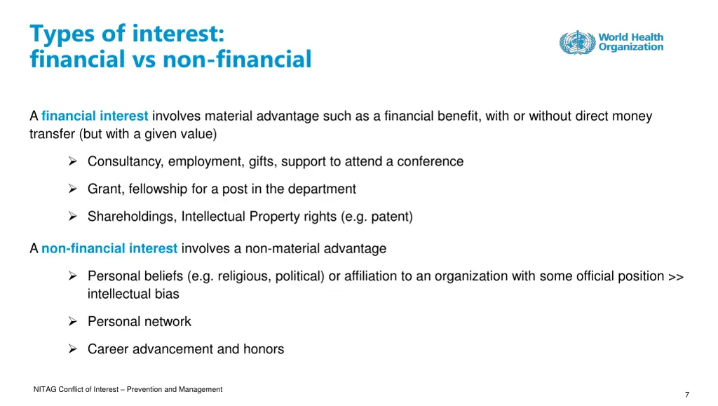 types of interest financial vs non financial