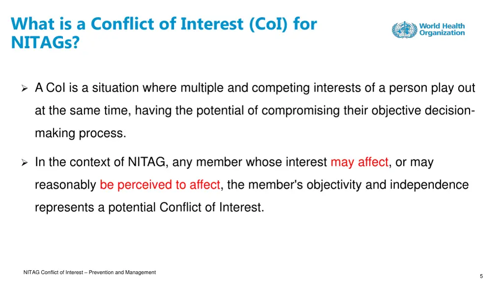 what is a conflict of interest coi for nitags