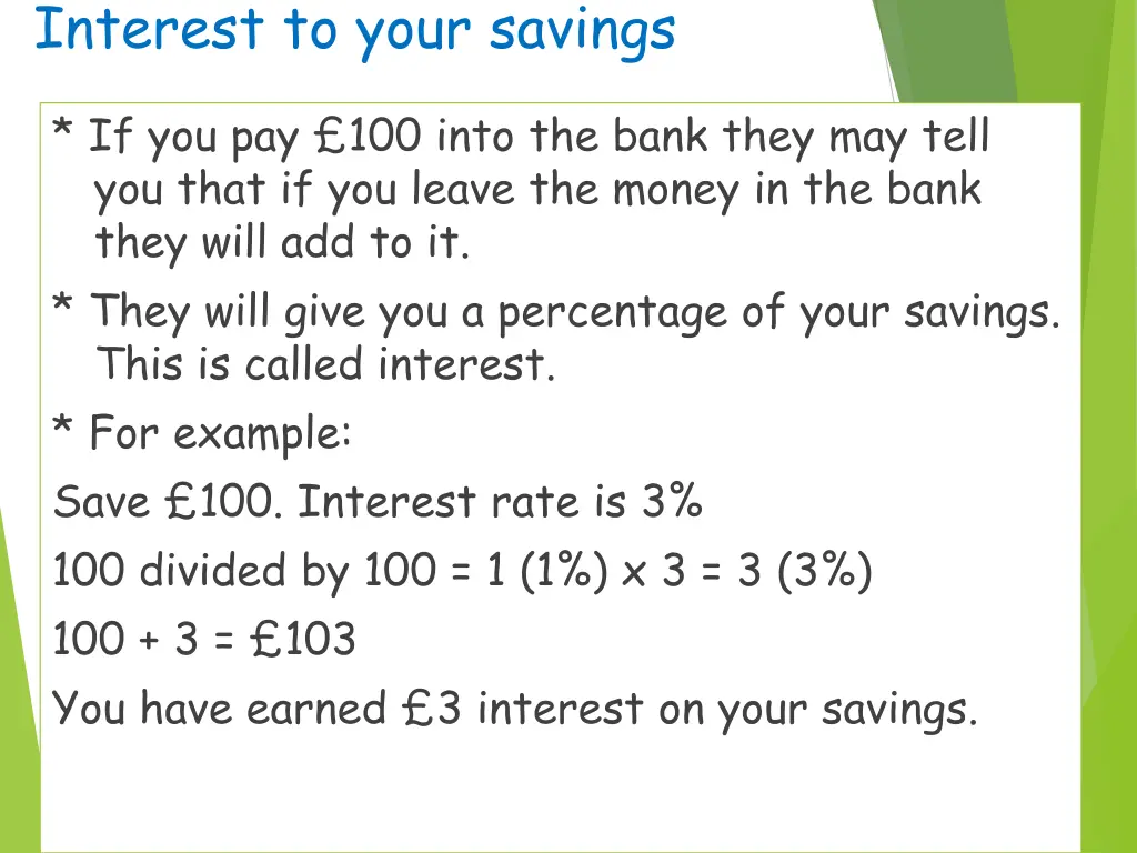 interest to your savings