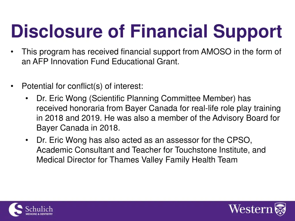 disclosure of financial support