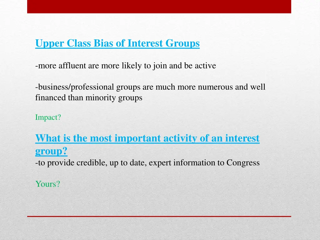 upper class bias of interest groups