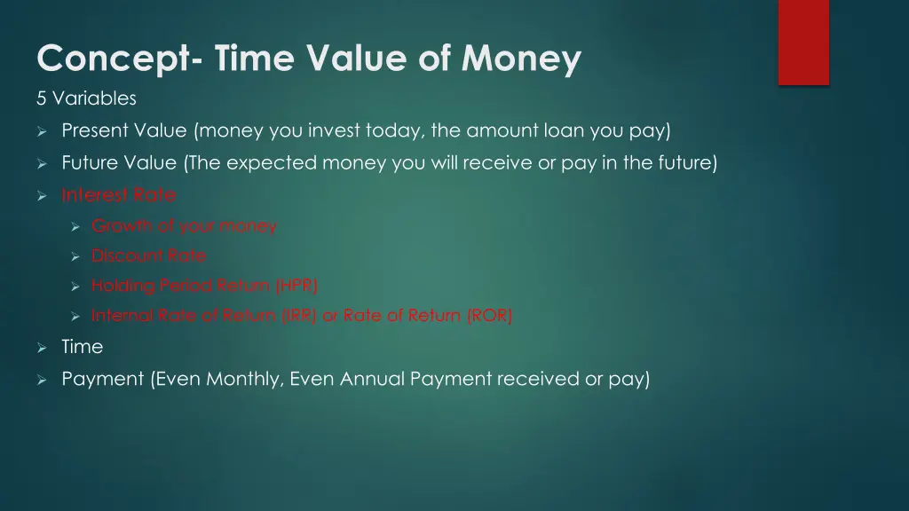 concept time value of money 5 variables