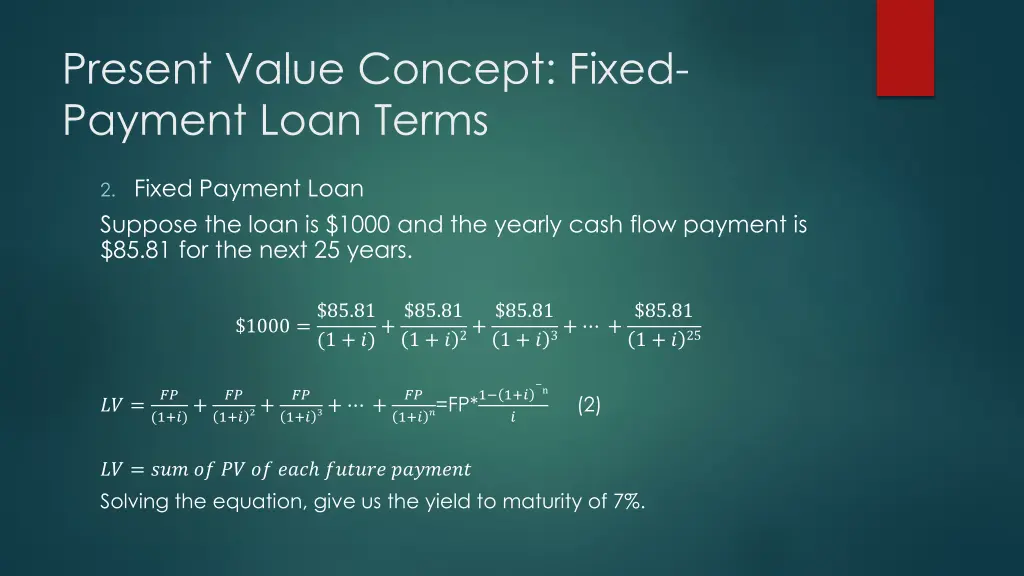 present value concept fixed payment loan terms 1