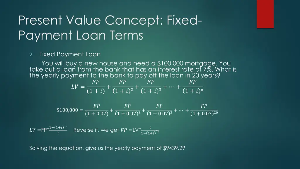 present value concept fixed payment loan terms 2