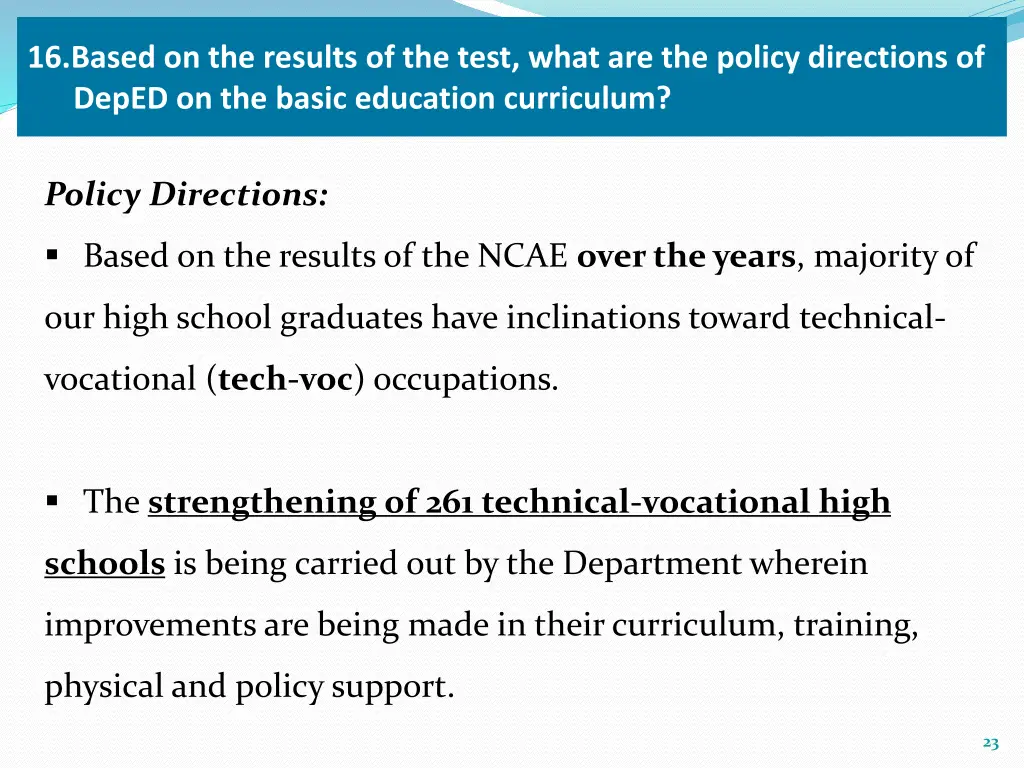 16 based on the results of the test what