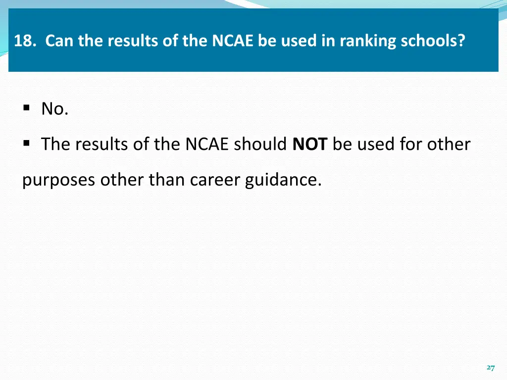 18 can the results of the ncae be used in ranking