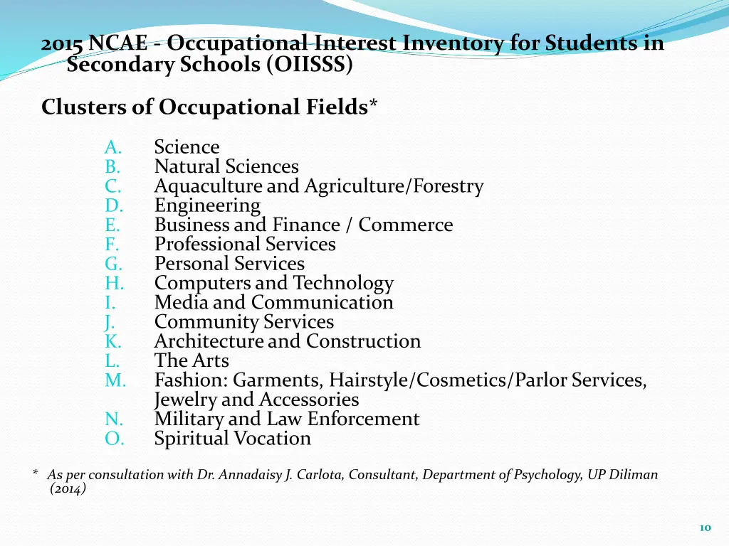 2015 ncae occupational interest inventory