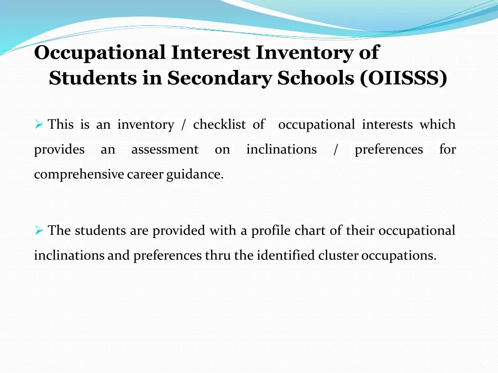 occupational interest inventory of students