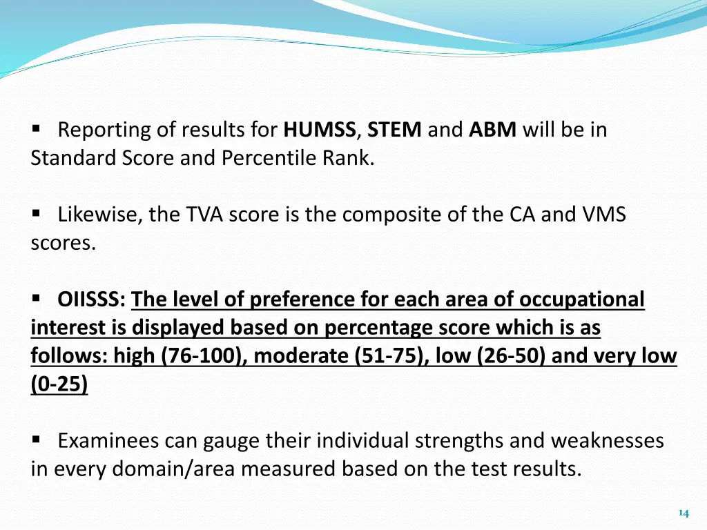 reporting of results for humss stem and abm will