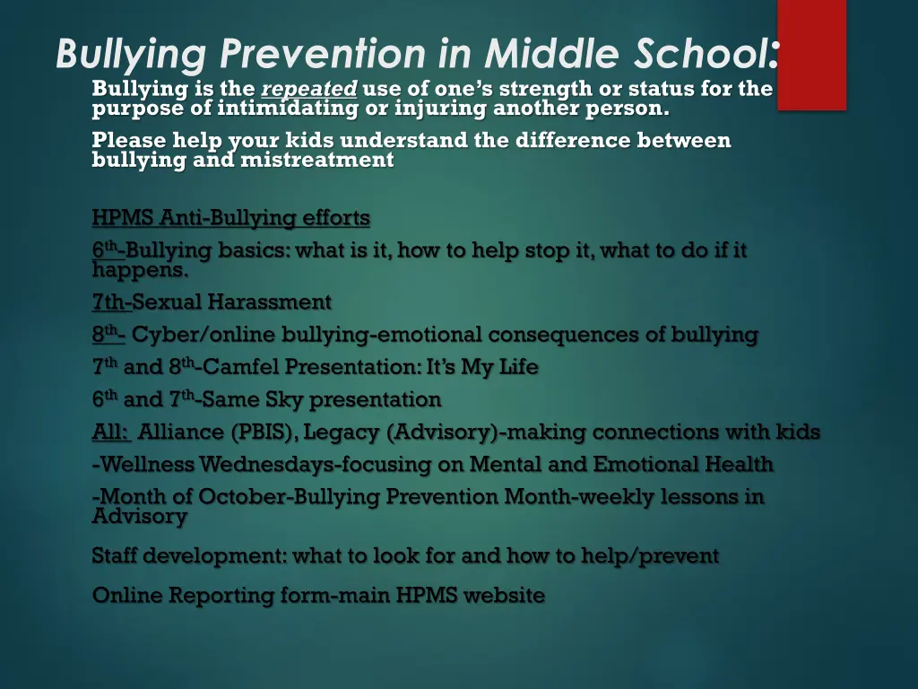 bullying prevention in middle school bullying