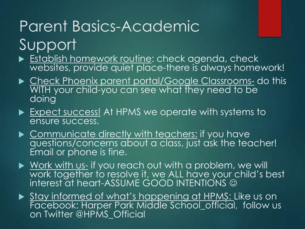 parent basics academic support establish homework