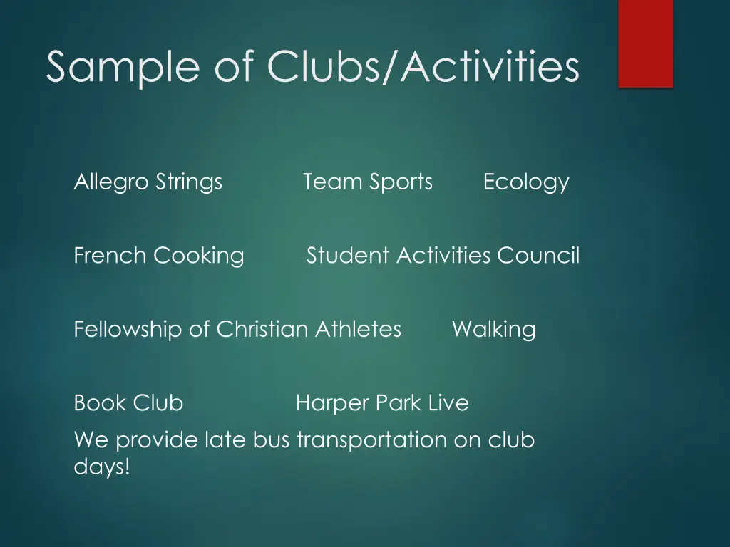 sample of clubs activities