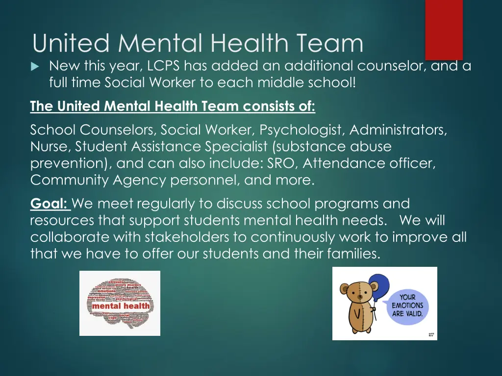 united mental health team new this year lcps